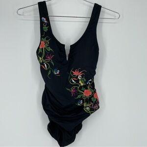 Sundance embroidered one piece black swimsuit new